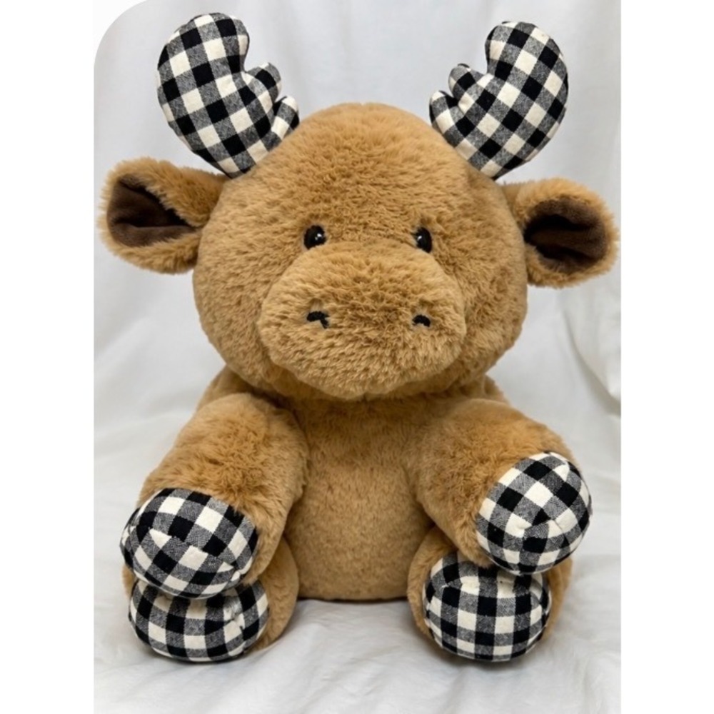 Walgreens Plush Moose Tan Buffalo Plaid Antlers Stuffed Animal 14 Inch Holiday